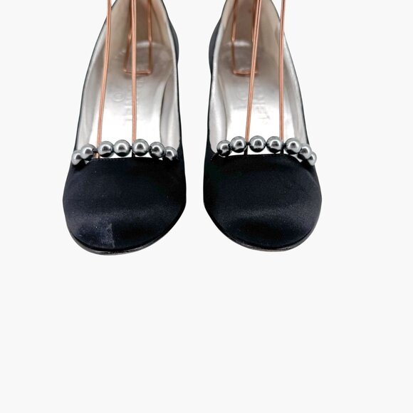 Chanel Pearl Ankle Strap Pumps Heels Black Satin Size 38 US 7–7.5 Women Anklet - Picture 6 of 15